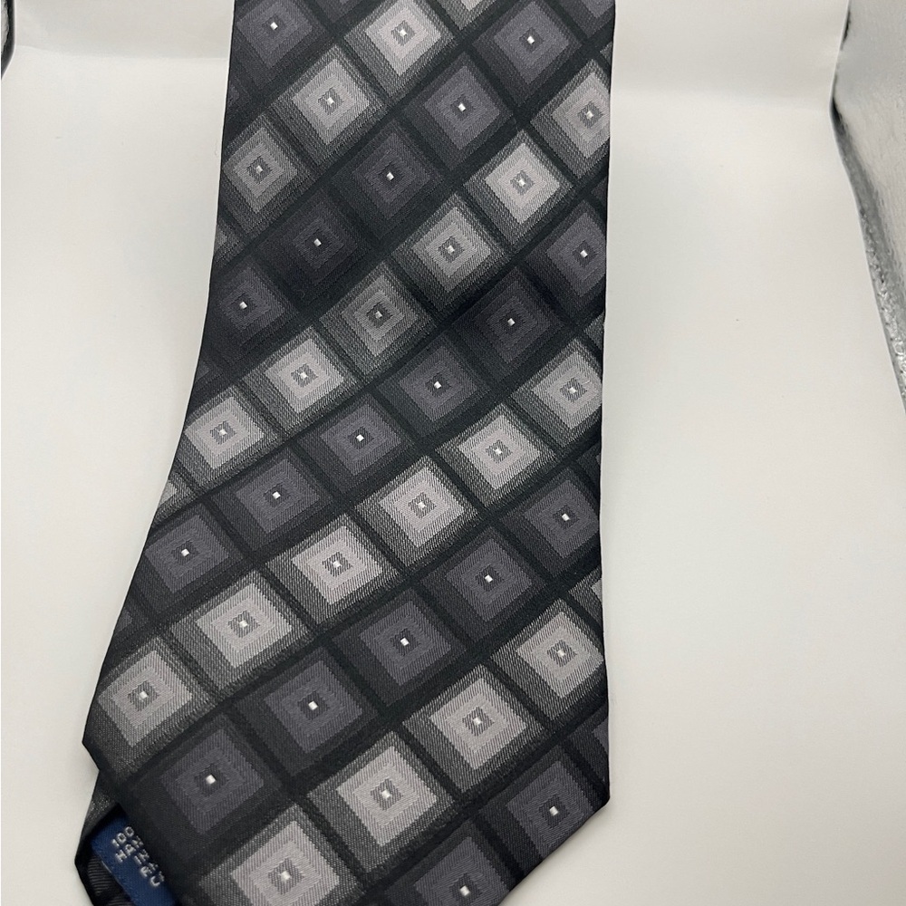 John Ashford Black and Gray Geometric Tie